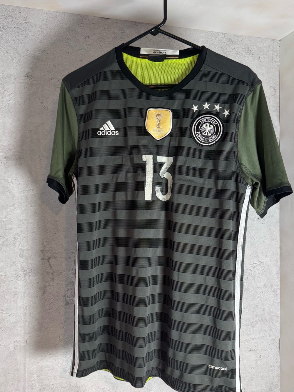 adidas Men’s Germany #13 Dark Green and Black Short Sleeve Jersey Müller